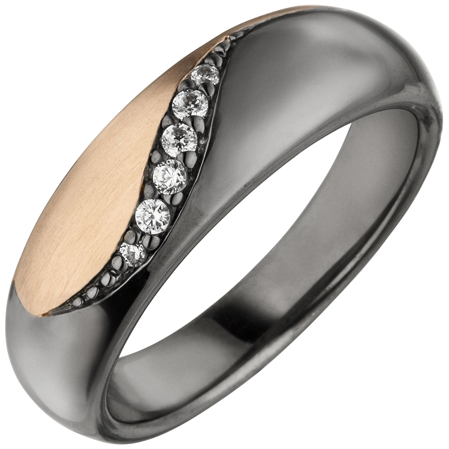Damen Ring 925 Sterling Silber Schwarz Und Rosegold Bicolor 6 Zirkonia Damenring Ebay